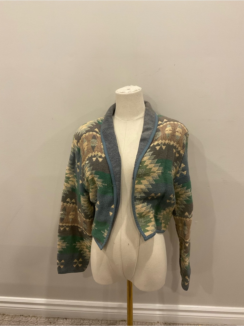 1990’s Women's new identity Green Patterned Open-Front Cardigan Sweater